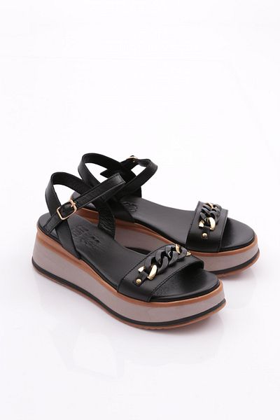 DGN Black Genuine Leather Women's Sandals - 271135108