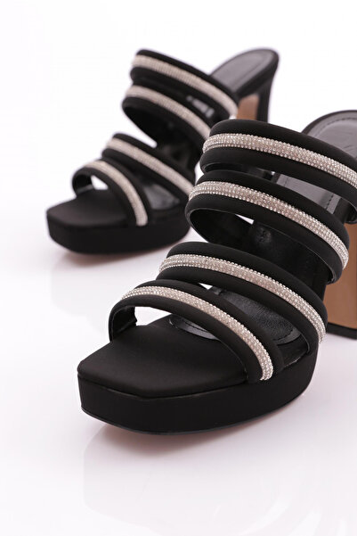 DGN Kadın Taş Şeritli Abiye Topuklu Terlik Siyah Nubuk 1362362821