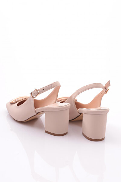 DGN Women's Open Back Heeled Shoes with Metal Accessories Beige Nubuck 217722621