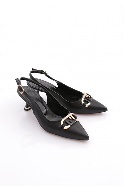 DGN Women's Metal Buckle Heeled Shoes Black 353263539