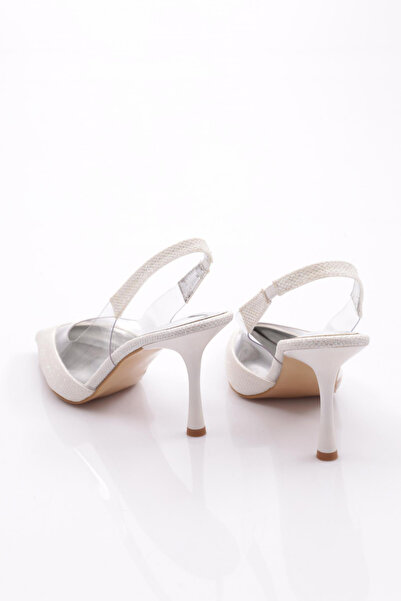 DGN Kadın Arkadan Bağlama Topuklu Ayakkabı Beyaz Baskılı 81193564