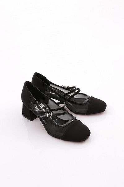 DGN Pantofi cu toc cu șireturi cu dungi duble pentru femei, nubuc negru 7916535