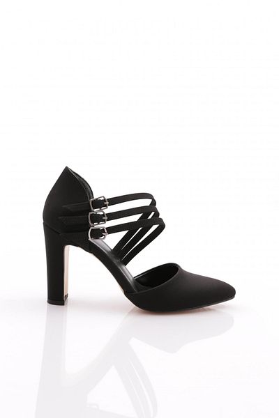 DGN Pantofi cu toc cu centură de gleznă cu toc gros de damă, nubuc negru 42933910