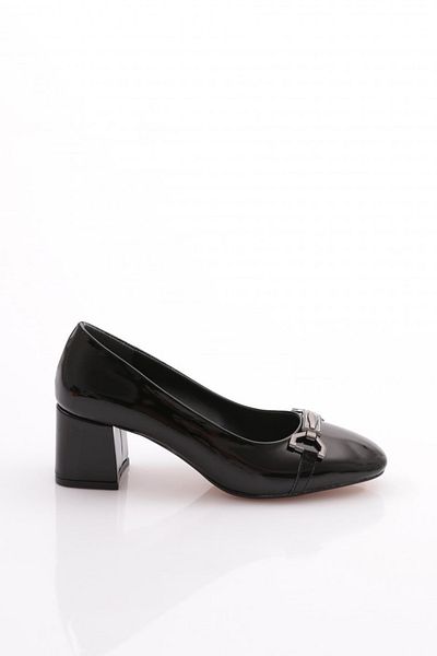 DGN Pantofi cu toc dama din piele lacuita neagra - catarama, model 362453539