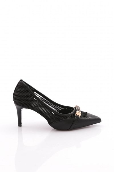 DGN Black Perforated Heeled Shoes - 25412821