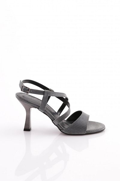 DGN Pantofi cu toc cu curele din spate de damă, crocodil platină 10273534