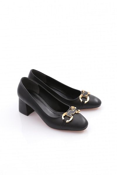 DGN Women's Buckle Heeled Black Shoes # 362463539