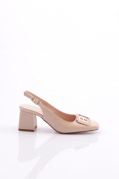DGN Pantofi cu toc cu spate deschis cu cataramă B de damă, bej laser 2172112621