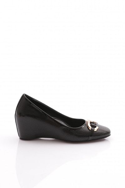 DGN Women's Metal Accessory Wedge Heeled Shoes Black 354753539