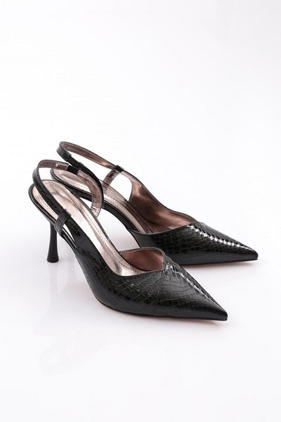 DGN Pantofi cu toc cu șireturi din spate de damă, crocodil negru 81243564