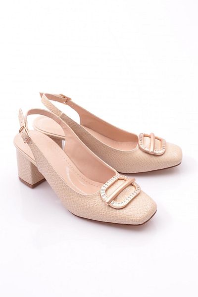DGN K661 Pantofi cu toc pentru femei cu spatele deschis, cu accesorii metalice