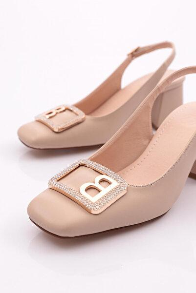 DGN Women's B Buckle Open Back Heeled Shoes Light Beige 2172112621