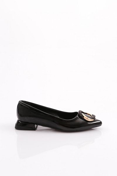 DGN Black Patent Leather Ballerinas - Round Buckle, Women, 39212534