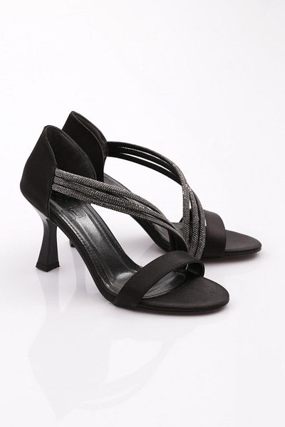 DGN Pantofi cu toc decorati cu piatra de dama satin negru 10313534