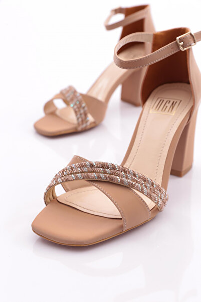 DGN Pantofi cu toc închis de damă cu dungi nude 26231921432322