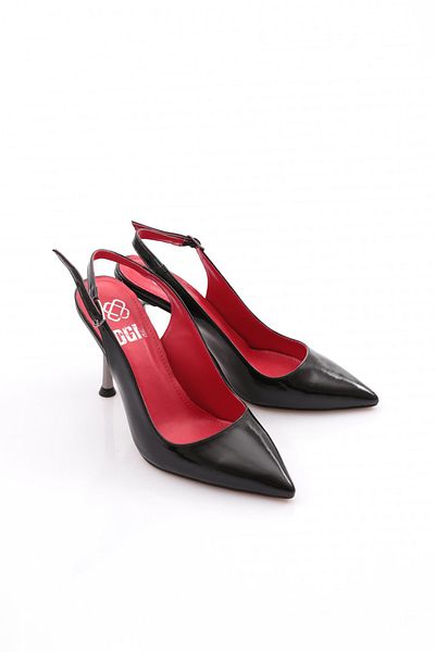 DGN Black Patent Leather Red Evening Dress Heels - Open Back 26235612121152322