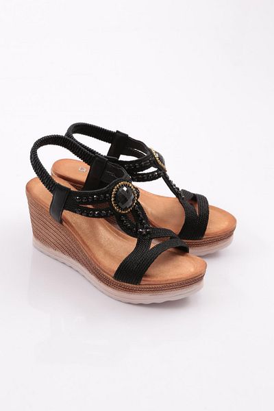 DGN Women's Black Straw Sandals - 21542328