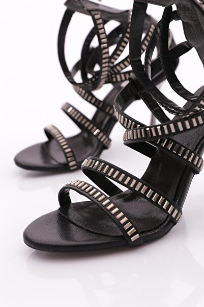 DGN Kadın Taşlı Topuklu Abiye Ayakkabı Siyah Sultan 218123799