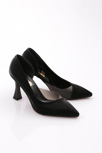 DGN Pantofi cu toc înalt pentru femei, cu vârf ascuțit, decoltat, lateral, cristal negru 176421029