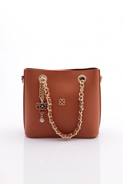 DGN Women's Flower Brooch Chain Detailed Bag Brown 81103555