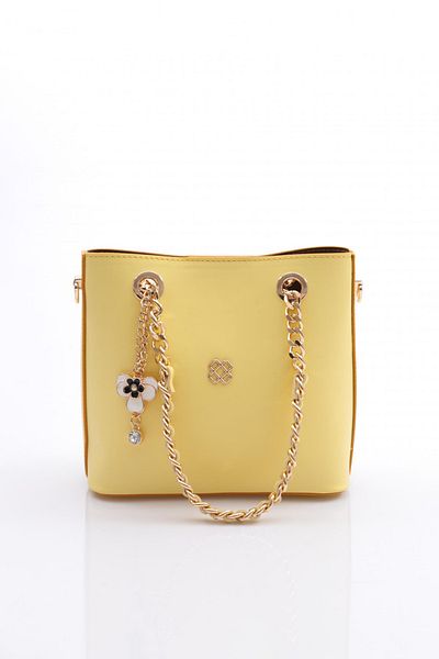 DGN Women's Flower Brooch Chain Detailed Bag Yellow 81103555