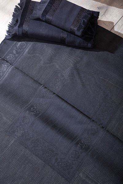 sarra Fringed 3-Piece Dark Etamine Prayer Rug Set - Black