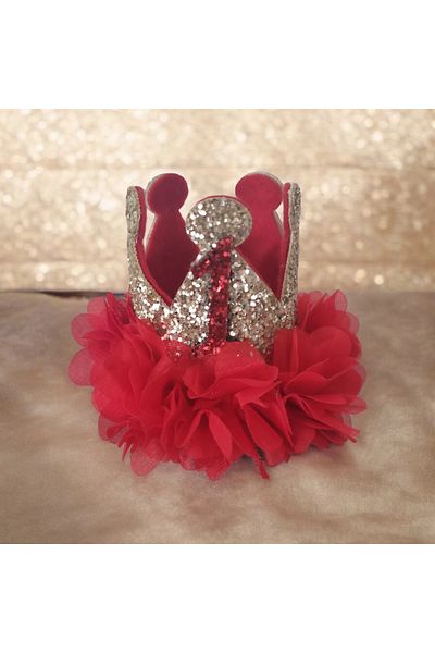 damlakidsmoda Gold Red 1 Year Birthday Crown