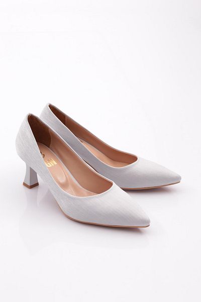 DGN Pantofi cu toc decoltat cu vârf ascuțit, argintiu Nova Satin 43121029