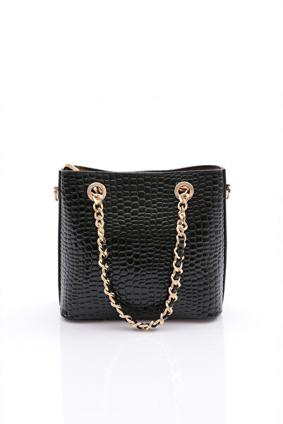 DGN Women's Flower Brooch Chain Detailed Bag Black Bean 81103555