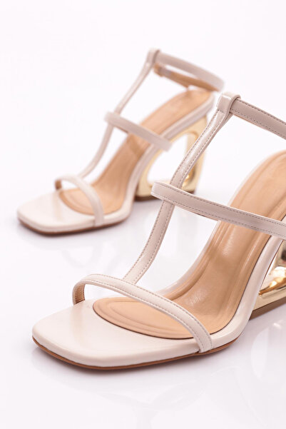 DGN Kadın Topuğu Delikli Abiye Ayakkabı Bej 355233210