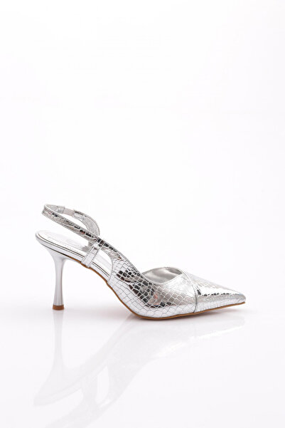 DGN Pantofi cu toc cu șireturi din spate de damă, crocodil argintiu 81243564