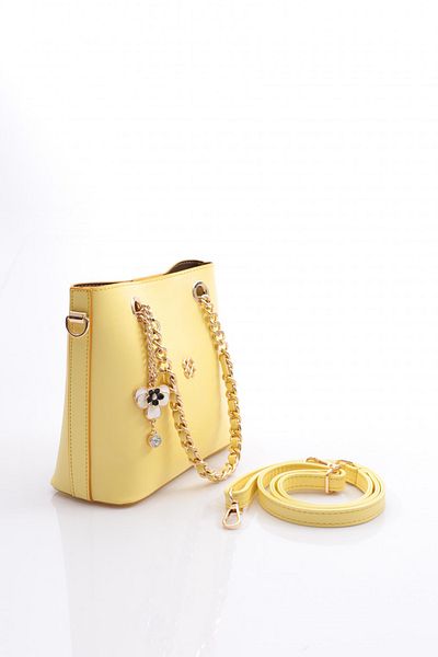 DGN Women's Flower Brooch Chain Detailed Bag Yellow 81103555