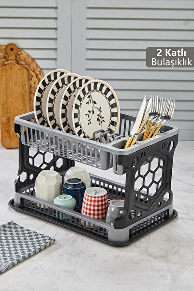 Tugomer Iki Katlı Bulaşık Kurutmalığı - Tezgah Üstü Tabaklık Bulaşıklık Kaşık...