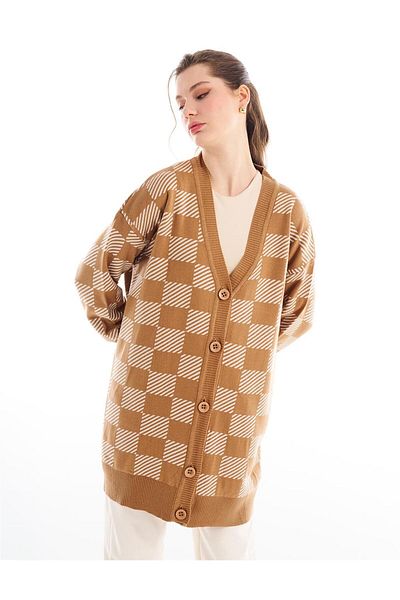 Kayra Tricotaj cu model abstract exclusiv Tunica Bej-ecru