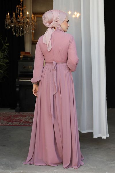 Neva Style Βραδινό φόρεμα Hijab με πλισέ πούδρα 25888pd