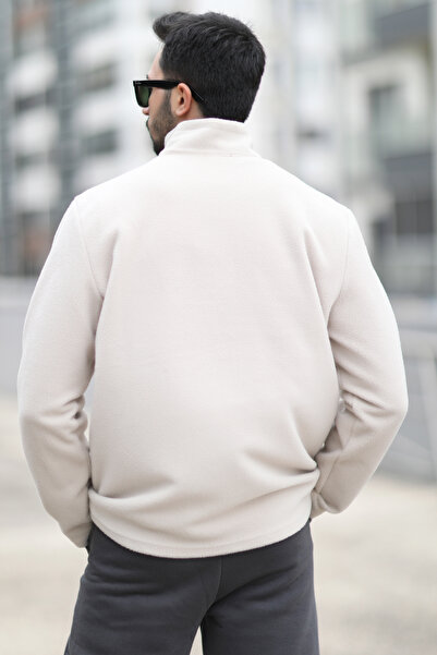 JB John Borners Ανδρικό χειμερινό φούτερ Fleece Μπεζ με μισό φερμουάρ γιακά με ψηλό λαιμό - 6053