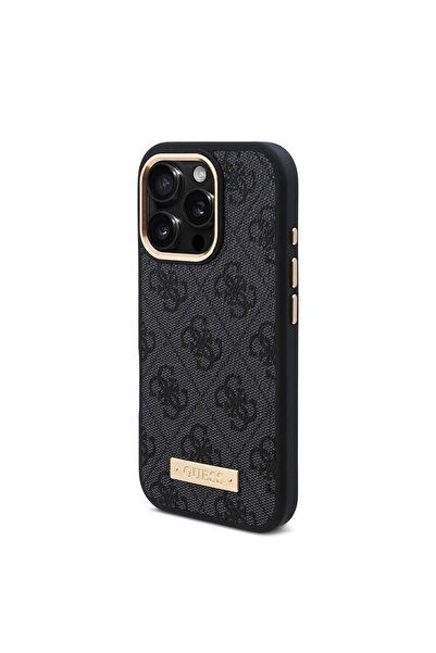 Guess iPhone 16 Pro Max Case Guess Licensed Magsafe Feature 4g Pattern Pu Metal Classic with Logo Black