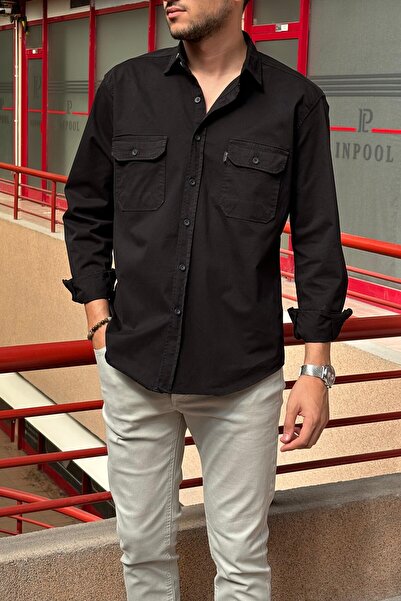 inpool Buzunar dublu, șapcă, croială standard, cămașă din Gabardine