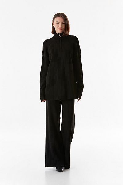 Fulla Moda Basic Ribbed Stand Collar Palazzo Set