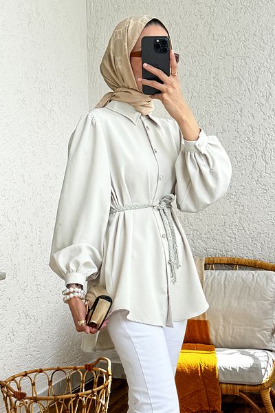 Salih Çelebi 2172 Knitted Belted Tunic - Elephant Female