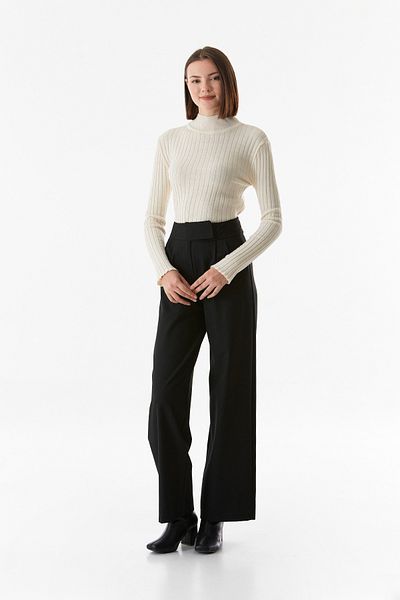 Fulla Moda Ribbed Stand Collar Knitwear Sweater