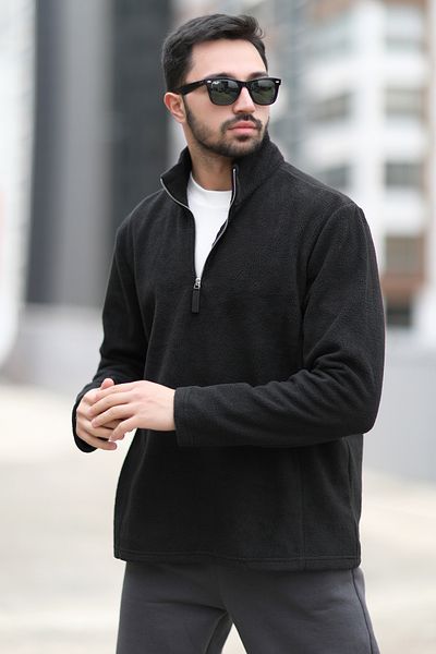 JB John Borners Men's Winter Fleece Sweatshirt Black Half Zipper Stand Collar Throat - 6053