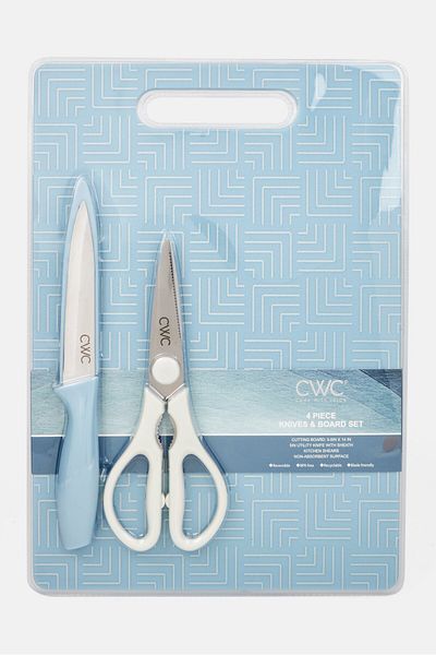 Cook With Color 4 Pieces Kitchen Knife And Board Set, Blue