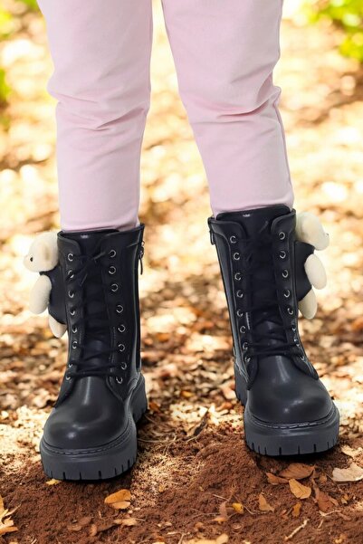 Weynes Cizme zilnice ortopedice cu ursuleț negru pentru fete WSB1096