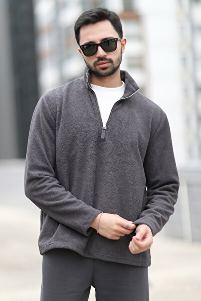 JB John Borners Men's Winter Anthracite Fleece Sweatshirt - Half Zipper, Stand Collar Throat - 6053