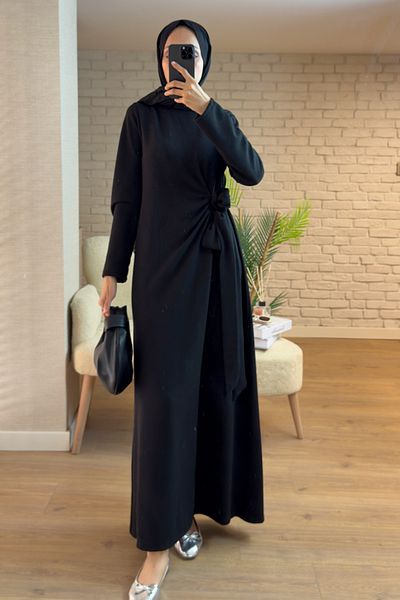 Salih Çelebi 2168 Side Tie Belted Dress - Black