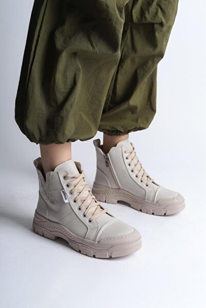 Weynes Women's Cream Y Patterned Daily Orthopedic Stylish Boots Wsb1098