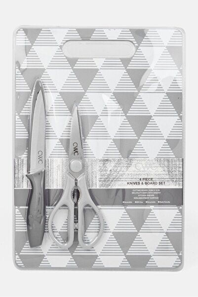 Cook With Color 4 Pieces Kitchen knife And Board Set, Grey