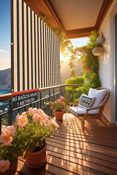 ViVeri (Kuşgözlü) EnXBoy Her Ölçü Vardır Çizgili Balkon Perdesi Bağcıklı Gaba...