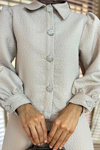 Salih Çelebi 2161 Embossed Patterned Set - Stone Color